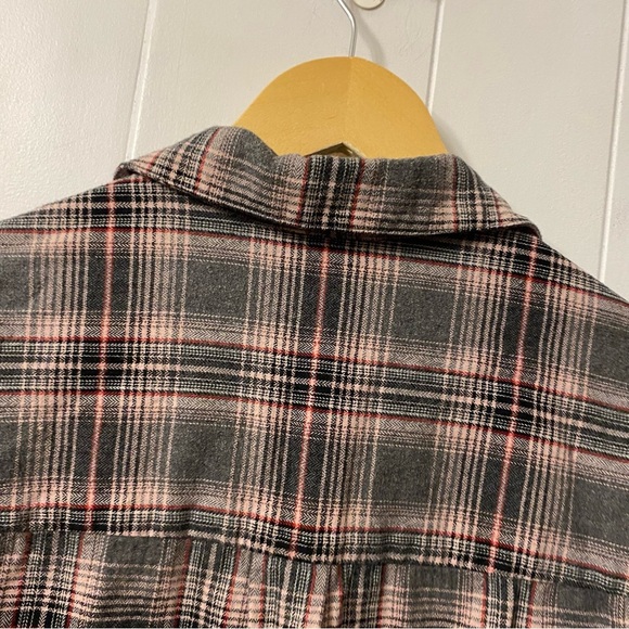 Cinq A Sept Emile Grey Plaid Button Front Crop Top Collared Shirt Cropped Cotton - Picture 11 of 12